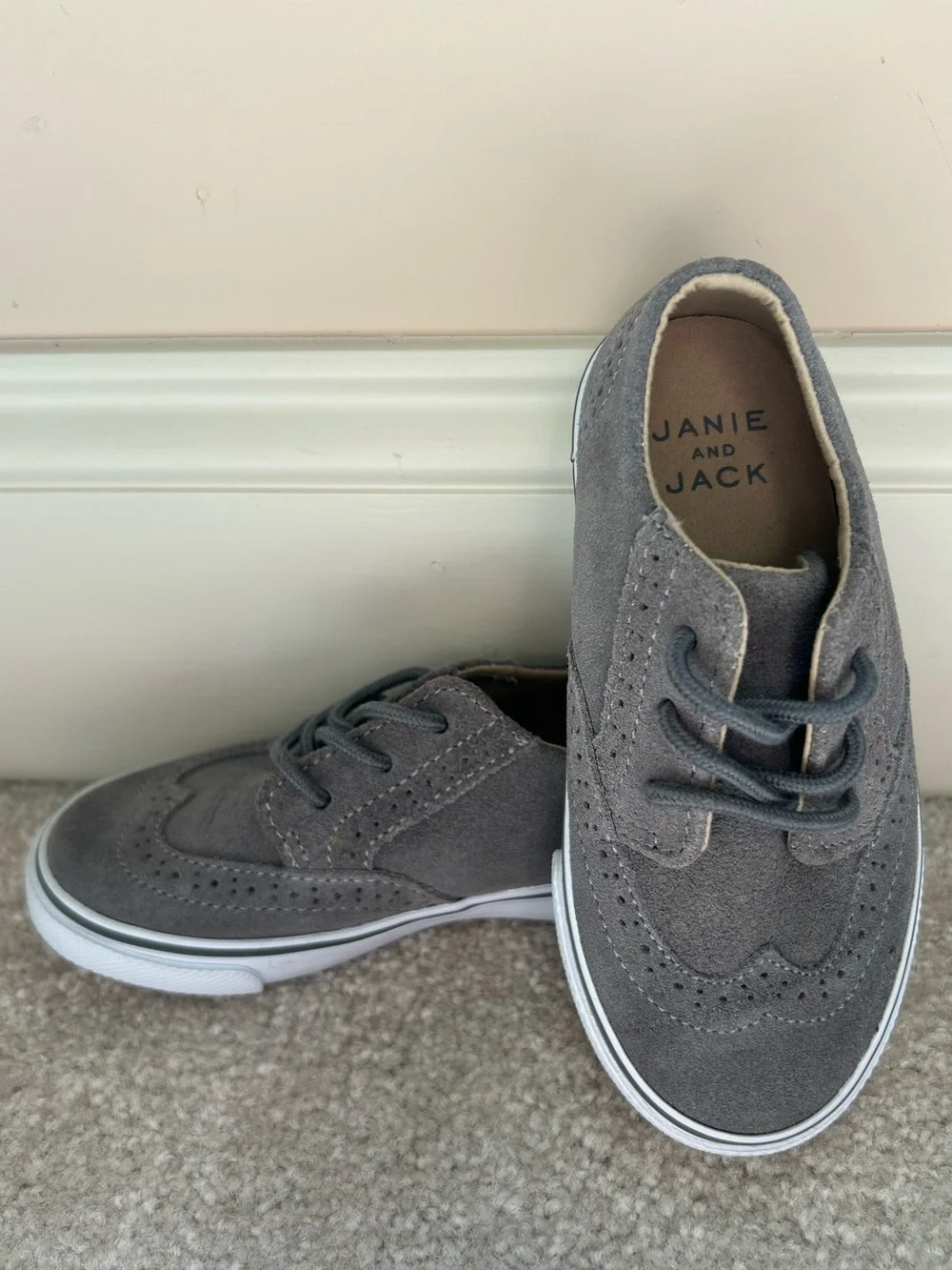 Janie and Jack Boy Gray Suede Leather Wingtip Oxford Sneakers Grey Sz 9 Classic